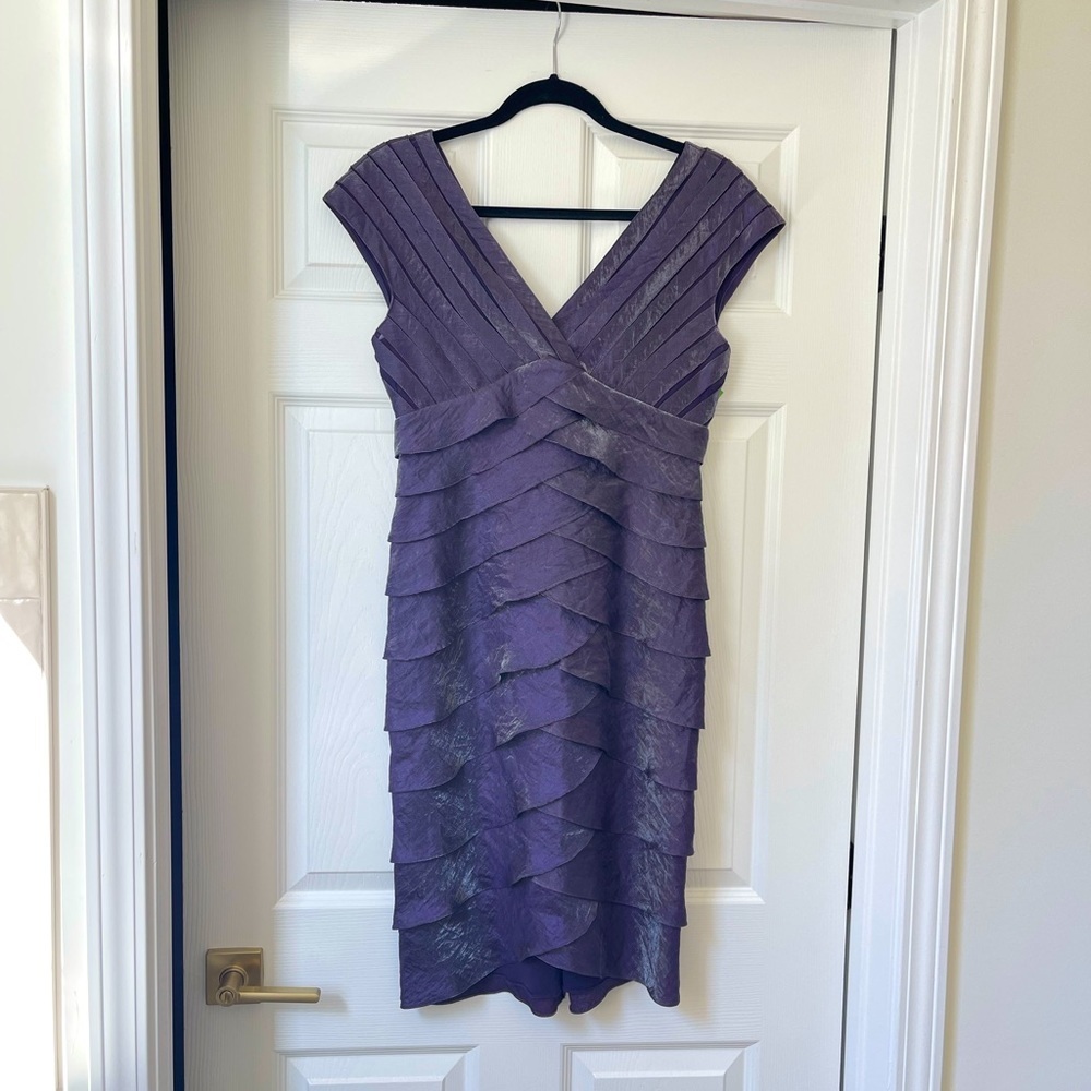 Adrianna Papell Purple Layered Tiered Covktail Dress